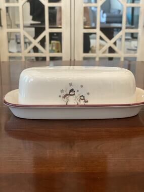 Royal Seasons Stoneware Butter Dish Winter Christmas Snowman